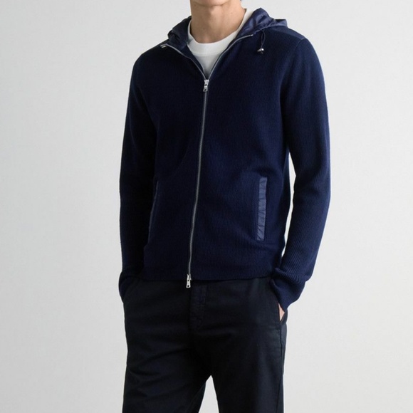 EUC Navy Peter Millar - Holdridge Hybrid Slim-Fit Ribbed Wool Hooded Jacket SZ L - Picture 1 of 7